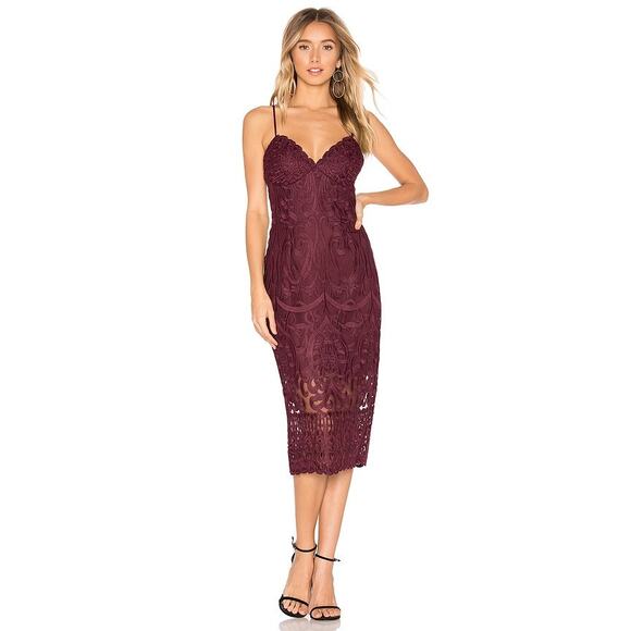 Bardot Gia Sleeveless Sweetheart Neck Bodycon Lace Dress Wine Women's US 4/XS - Picture 1 of 12